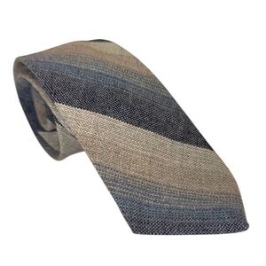 Wembley Vtg 70s Mens Tie Blue Beige Grey Striped Wool Blend 57x3.25”